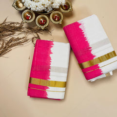Pink & White Double Layer Dhoti