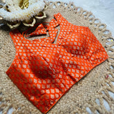 Orange Brocade Blouse with Gold Leaf Motif