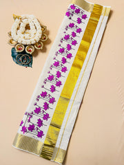 CHITHIRA Purple Lotus Motif & Gold Zari Border