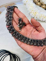 Antique Oxidized Black Stone Necklace Set with Earrings(SJ 219)