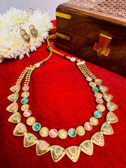 Ethnic Kundan-Inspired Golden Necklace Set ( SJ 52)