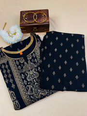 Black Gold-Printed Ethnic Kurta 2 piece Set with Tassel Detailing (SU 42)
