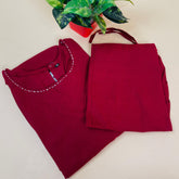 Solid Maroon Co-ord Set with Side Button Detailing (SU 335)