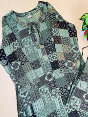 Green with Black Print Co-ord Set (SU 370)