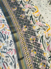 Off White With Grey And Rose Floral Printed 3 Piece Set ( SU 214 )