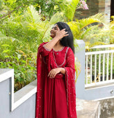 Elegant Maroon Embroidered Anarkali Kurti Set (SU 76)