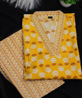 Yellow Kurthi Top with Brown White Print Pants ( su 194 )