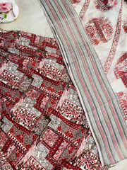 RED ALIA CUT WITH V NECK MIRRIOR WORK ( su 204 )