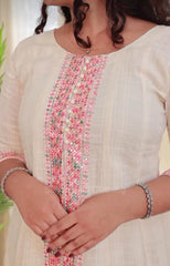 OFF WHITE PARALLEL EMBROIDERY WORK FULL GOWN - SU 387