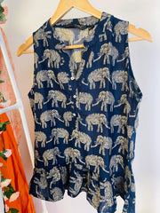 NAVY BLUE ELEPHANT PRINT SHORT KURTHI (SU 359)
