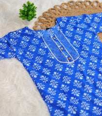 BLUE WITH WHITE PRINT DAILY WEAR KURTHA SET (SU 234)