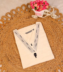 OFF WHITE KURTHI TOP WITH BLACK POCKET WORK (SU 281)