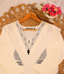 OFF WHITE KURTHI TOP WITH BLACK POCKET WORK (SU 281)