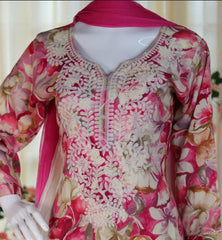 PINK KURTHA SET WITH FRONT WHITE THREAD FLORAL WORKS (SU 238)