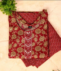 RED KURTHI WITH SAND FLOWER & PANTS (SU 166)