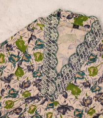 CREAM KURTHA SET WITH GREEN , BLUE FLORAL PRINTS (SU 154)