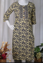 AFFORDABLE CREAM TOP WITH BLUE PRINT & PANTS (SU-200)