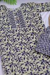 AFFORDABLE CREAM TOP WITH BLUE PRINT & PANTS (SU-200)