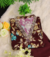 GRAPE WINE KURTHI SET WITH MIRROR NECK WORK (SU- 176)
