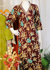 GRAPE WINE KURTHI SET WITH MIRROR NECK WORK (SU- 176)