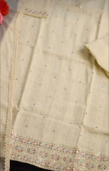 OFF WHITE KURTHI SET WITH MULTICOLOURED NECK EMBROIDERY WORK (SU- 179)