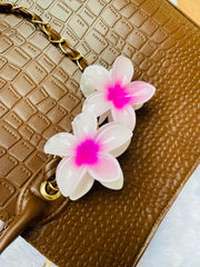 KOREAN CLAW HAIR CLIPS WHITE WITH ROSE ( SJ 73 ) ( 1 count )