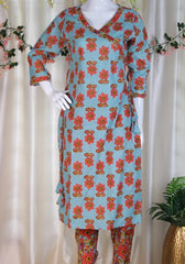 LIGHT BLUE WITH FLORAL PRINT ANGRAKHA KURTHA SET (SU 230)