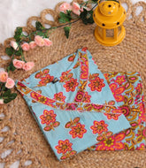 LIGHT BLUE WITH FLORAL PRINT ANGRAKHA KURTHA SET (SU 230)