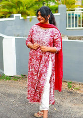 RED KURTHA WITH WHITE PANTS AND DUPATTA (SU 151)