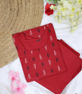 RED TOP WITH BLACK AND WHITE PRINT AND BOTTOM (SU - 182)