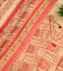 PINK WITH WHITE PRINT V NECK KURTHI SET (SU 168