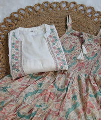 OFF WHITE SLEEVELESS FROCK WITH COAT (SU 246)