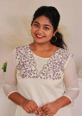 OFF WHITE WITH FRONT BLUE THREAD WORK KURTHI (SU 297)