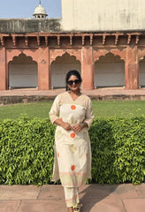 CREAM WITH ORANGE ROUND POLKA 2 PIECE SET (SU 285)