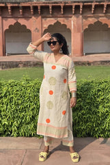 CREAM WITH ORANGE ROUND POLKA 2 PIECE SET (SU 285)