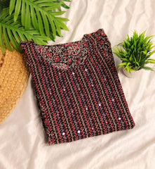 RED BLACK ZIG ZAG FROCK MODEL KURTHI TOP ( SU 157 )