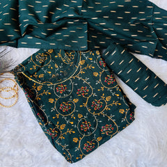 GREEN KURTHA SET (SU - 383)(sleeves available)