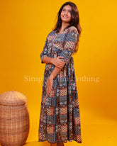 BLUE PRINT ALIA CUT MAXI DRESS ( SU 22 )