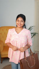 PINK ALIA CUT FLORAL SHORT KURTHI (SU 405)