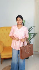 PINK ALIA CUT FLORAL SHORT KURTHI (SU 405)