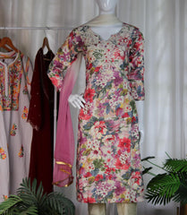 Multicolor Floral Printed Cotton Salwar Set with Embroidered Neck (SU 206)