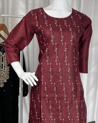 MAROON KURTHI TOP WITH BLACK WHITE PRINT & PANTS (SU 191)