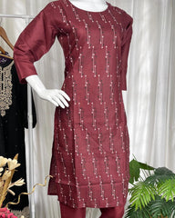 MAROON KURTHI TOP WITH BLACK WHITE PRINT & PANTS (SU 191)