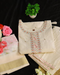 OFF WHITE SALWAR SUIT WITH FLORAL PRINT DUPATTA (SU 211)