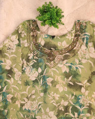 GREEN KURTHI TOP WITH NECK SEQUENCE WORK (SU 167)