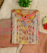GREY KURTHI SET WITH YELLOW ,PINK FLORAL PRINT (SU 172)