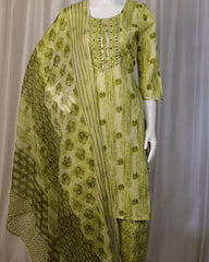 LIGHT GREEN KURTHI SET WITH FRONT BUTTONS (SU 177)