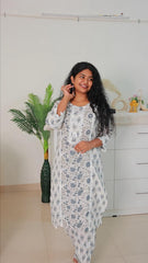 WHITE PURE COTTON WITH BLUE MIX 3 PIECE SET (SU 121) U NECK