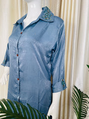 TEAL BLUE COLLAR NECK TOP (SU 391)