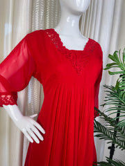 RED GEORGETTE KURTHI V NECK (SU 302)